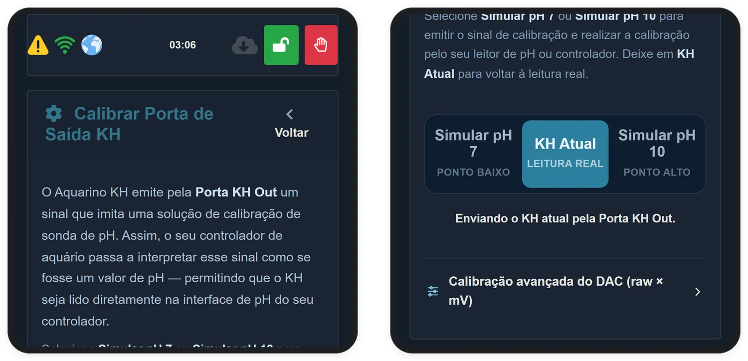 A tela Calibrar Porta de Saída KH, com os pontos de simulação.